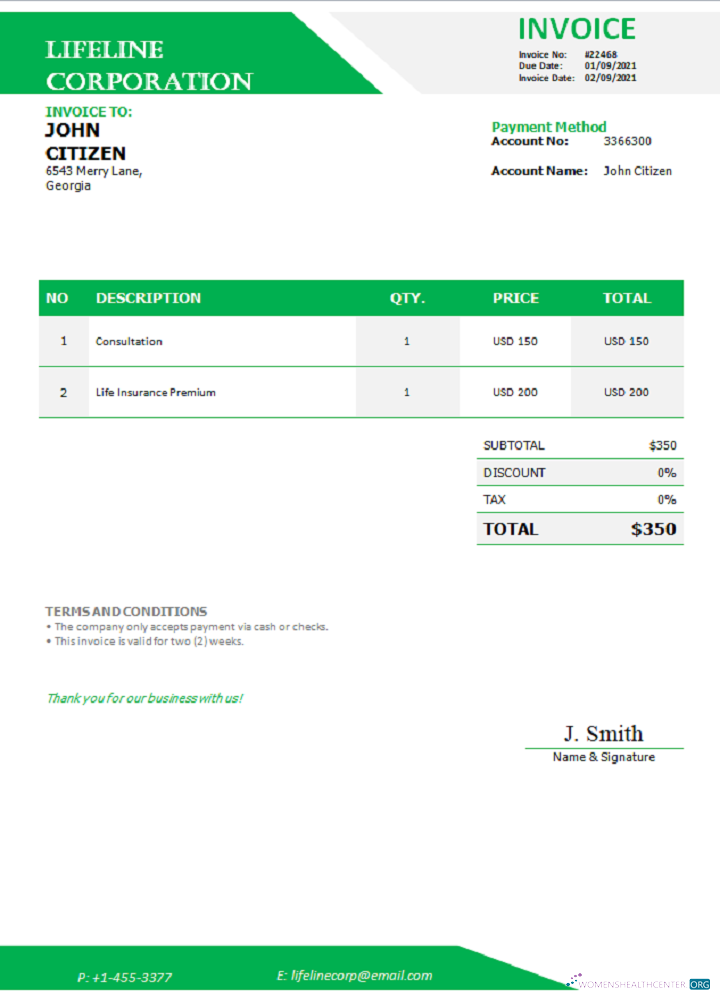 Download Georgia Lifeline Corporation invoice Photoshop template